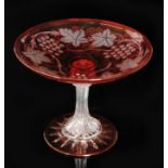 A late 19th Century Stourbridge ruby cased footed tazza having a circular star cut foot rising to a