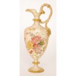 An early 20th Century Royal Worcester blush ivory shape 789 pedestal ewer decorated with flowers