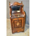 A 19th Century marquetry inlaid rosewood coal purdonium with mirrored back and detailed fall front,