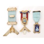 A hallmarked silver Masonic Jewel Edgeley Grange Lodge No 5863 with similar enamelled decorated