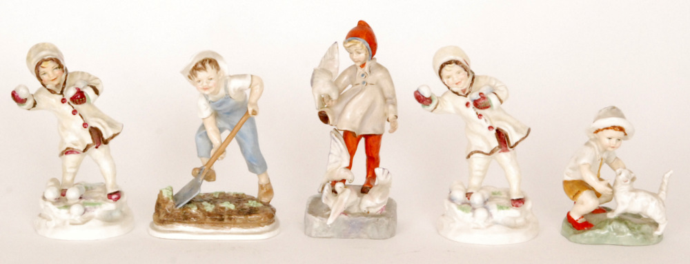 Five Royal Worcester Freda Doughty figures comprising Saturday's Child, November,
