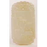 A Chinese celadon jade pendant or plaque,