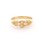 An early 20th Century 18ct hallmarked seven stone diamond boat shaped ring,