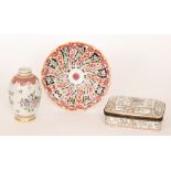 Three pieces of late 19th Century Edme Samson comprising a shallow plate decorated after the