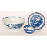 An 18th Century Worcester First Period blue and white teabowl and saucer decorated in the printed