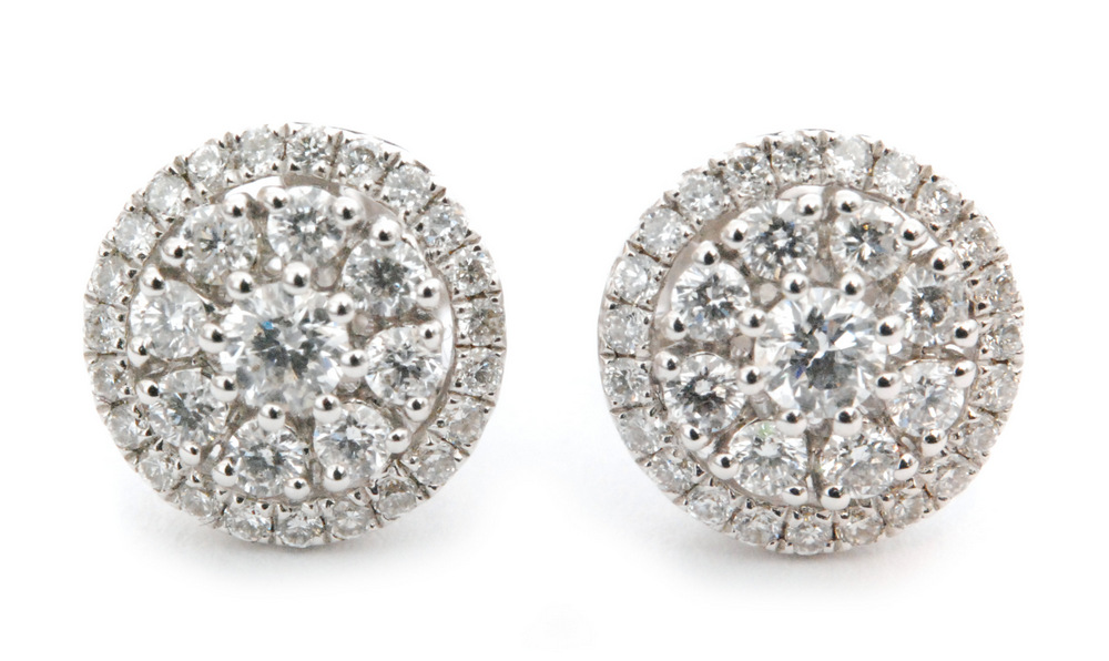 A modern pair of 18ct diamond cluster earrings,