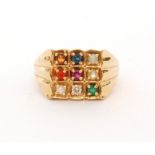 A mid to late 20th Century multi stone claw set ring, nine various stones to include diamond,