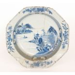 A large 19th Century Chinese octagonal bowl decorated with a hand painted blue and white