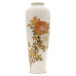 A late 19th Century Japanese Satsuma vase of slender baluster form decorated with a spray of enamel