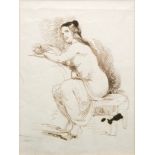 WILLIAM ETTY, RA (1787-1849) - Study of a seated female nude, pen and ink sketch, framed,