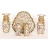 Four pieces of assorted late 19th to early 20th Century Chinese famille rose comprising a pair of