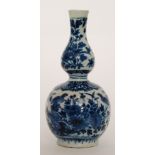 A late 19th Century continental double gourd vase decorated in blue and white with birds and