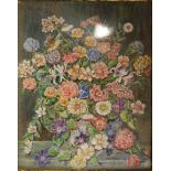 ENGLISH SCHOOL (CIRCA 1930) - Summer blooms in an urn, an oil miniature on card, framed,