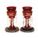 A pair of late 19th Century Continental glass table lustres,
