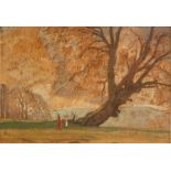 CHARLES MARCH GERE, RA (1869-1957) - 'Trees in March', oil on card laid down on board,