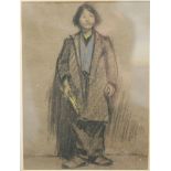 SNOW GIBBS (1882-1972) - 'Street Urchin', charcoal drawing on grey paper, framed,