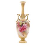 An early 20th Century Royal Worcester Hadley shape 211 twin handled vase decorated by H Martin with
