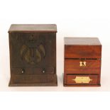 A 19th Century mahogany decanter box lacking bottles and a small oak cabinet with a drawer,