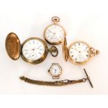 An early 20th Century gold plated crown wind full hunter Waltham pocket watch,