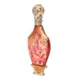 A French silver gilt and cranberry glass scent bottle,