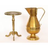 An early 20th Century Ecclesiastical brass jug with angular spout and tapering body, height 44cm,