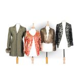 Six pieces of vintage clothing to include a 1950s black slim fit jumper with silver beadwork detail