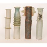 Four contemporary studio pottery cylinder vases by Usha Khosla,