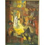 GABRIEL JOUCLA (CIRCA 1960) - A figure riding a donkey, oil on canvas, signed verso, framed,