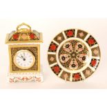 A boxed Royal Crown Derby Old Imari 1128 pattern mantel clock, printed mark,