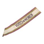 An early 20th Century woven Votes for Women sash,