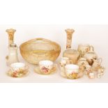 A small collection of assorted Royal Worcester blush ivory to include two teacups and saucers and a