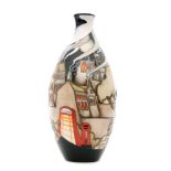 A boxed Moorcroft Pottery vase decorated in The Village pattern designed by Emma Bossons,