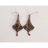 A pair of Edwardian style ruby and diamond pendant earrings,
