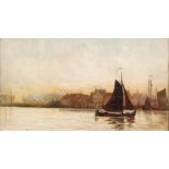 M BURNLEY (20TH CENTURY) - 'Sunset on the Scheldt', oil on canvas, signed,