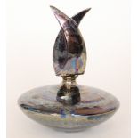 A contemporary Atkinson-Jones Lustreware perfume bottle of compressed angular form decorated in a