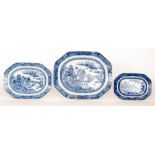 A set of three graduated late 18th to early 19th Century Chinese export meat plates decorated with