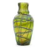 An early 20th Century Kralik glass vase of high shouldered form below a waisted neck,