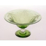 A large early 20th Century American apple green glass table centre comport by Pairpoint with a