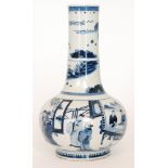 A large Chinese blue and white vase of compressed form with a cylinder neck,