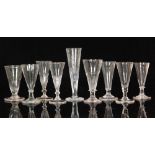 A group of nine 18th Century and later ale glasses comprising plain,