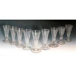 A group of nine mid to late 18th Century ale glasses, each with varying wrythen decoration,