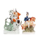Two 19th Century Staffordshire equestrian flatbacks, the first depicting St George,