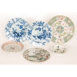 A collection of assorted Chinese 19th Century plates to include two blue and white hand painted