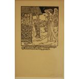 ARTHUR GASKIN, RBSA (1862-1928) - 'An angel appearing to shepherds', woodcut on vellum,