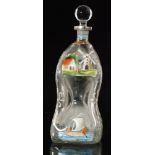 A late 19th to early 20th Century Dutch glass scrooge decanter of square sleeve form with pinched