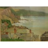 BERNARD SLEIGH, RBSA (1872-1954) - 'Polperro, Inner Harbour', watercolour, framed,