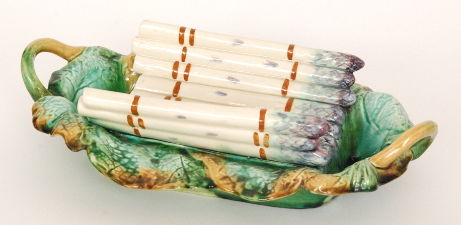 A late 19th to early 20th Century majolica asparagus dish,