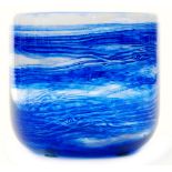 A later 20th Century Isle of Wight glass Blue and White Swirls glass vase of sleeve form,