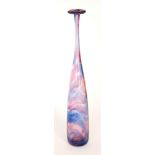 A later 20th Century Isle of Wight Archive glass Pink and Blue Swirls Attenuated Bottle vase,