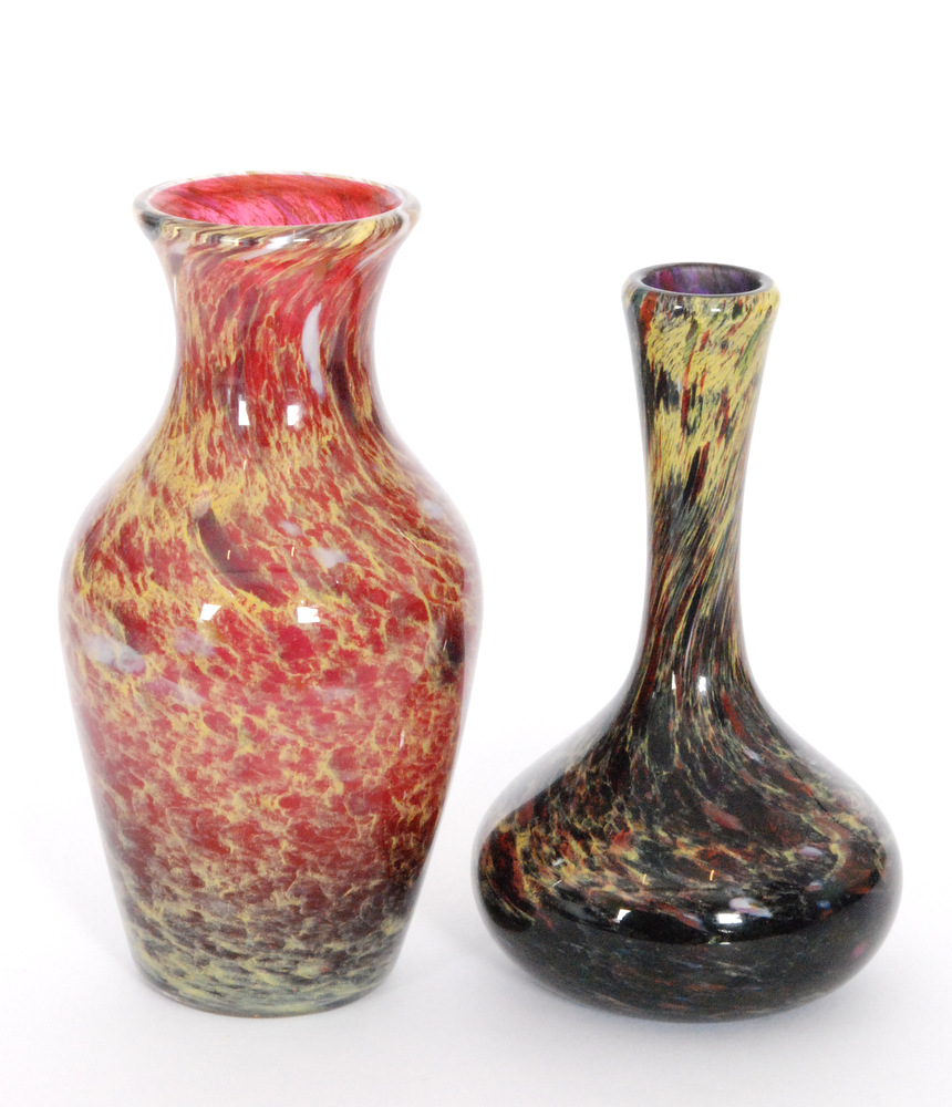 A 1920s Webb Corbett Agate Flambe glass vase of shouldered form with flared neck,